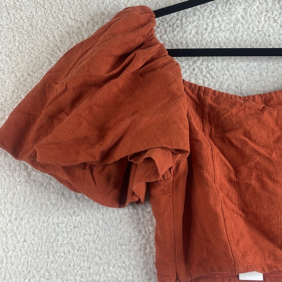 NWT Jonathan Simkhai Womens Orange Jacquard Linen Puff Sleeve Crop Top Size 8 - Picture 10 of 12